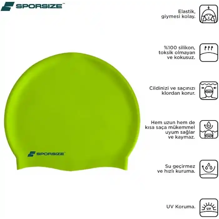 Sporsize Silikon Yüzücü Bonesi – Su Geçirmez Unisex Deniz ve Havuz Bonesi, Saç Koruyucu Esnek Kap