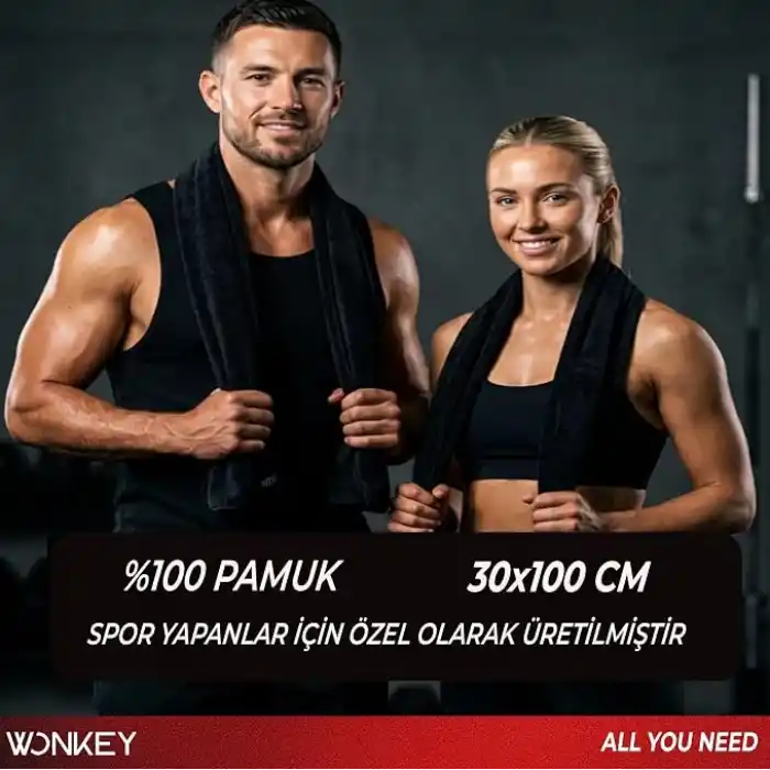 WONKEY - 30x100 cm Sporcu Havlusu Pamuk, İnce Uzun Pamuklu Fitness Havlusu, Spor Salonu, Gym, Koşu ve Antrenman İçin Ter Havlusu, Spor Havlusu (1 Adet)