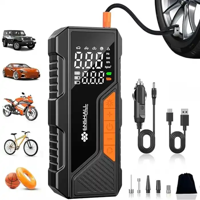 Dijital Göstergeli Led Işıklı Taşınabilir Powerbank 4500mAh Araç Bisiklet Top Lastik Şişirme Hava Kompresörü