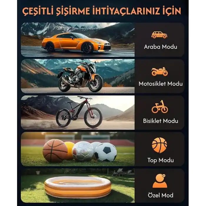 Dijital Göstergeli Led Işıklı Taşınabilir Powerbank 4500mAh Araç Bisiklet Top Lastik Şişirme Hava Kompresörü