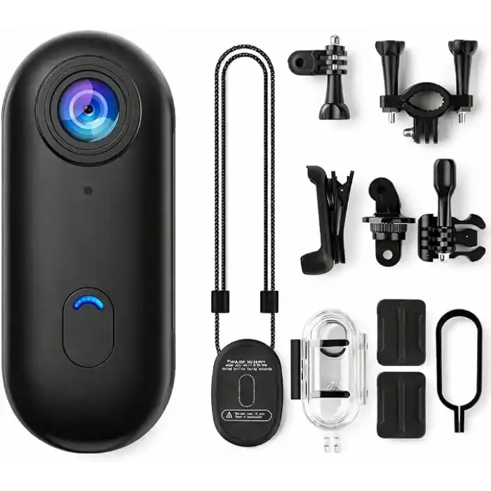 Coverzone Göğüse Takılabilir Mıknatıslı Kolyeli 1080P Mini Geniş Açı Aksiyon Kamera | Hafif ve Kompakt Tasarım | Spor, Koşu, Outdoor, Günlük Kullanım İçin POV Kayıt Kamerası- Kask Kamera (SİYAH)