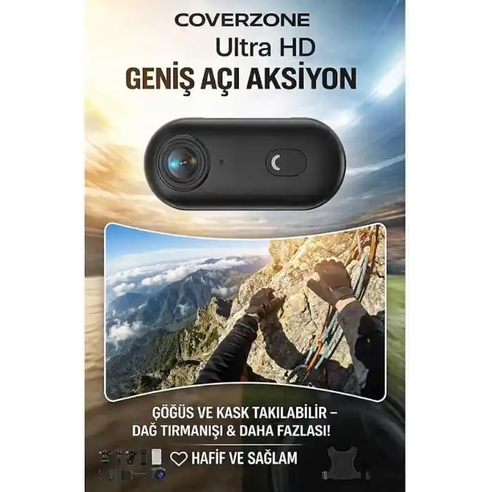 Coverzone Göğüse Takılabilir Mıknatıslı Kolyeli 1080P Mini Geniş Açı Aksiyon Kamera | Hafif ve Kompakt Tasarım | Spor, Koşu, Outdoor, Günlük Kullanım İçin POV Kayıt Kamerası- Kask Kamera (SİYAH)