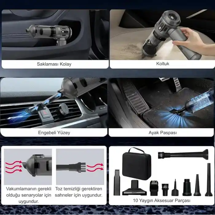 Yeni Güçlendirilmiş Yedek Filtreli Araç Süpürgesi Taşınabilir Çantalı 22000PA, 4ü1 Arada El Tipi Süpürge&Üfleyici LcD Ekran, Çoklu Başlıklar, Ev, Araba, Evcil Hayvan Tüyleri için Mini Şarjlı Süpürge
