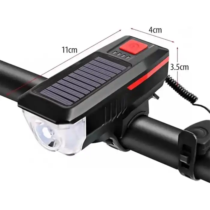 Bisiklet Feneri Bisiklet Alarmı Bisiklet Kornası Solar Enerjili Usb Ile Şarj Edilebilir Ledli Bisiklet Feneri Kornalı Ve Su Geçirmez Far