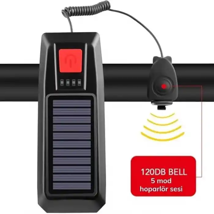 Bisiklet Feneri Bisiklet Alarmı Bisiklet Kornası Solar Enerjili Usb Ile Şarj Edilebilir Ledli Bisiklet Feneri Kornalı Ve Su Geçirmez Far