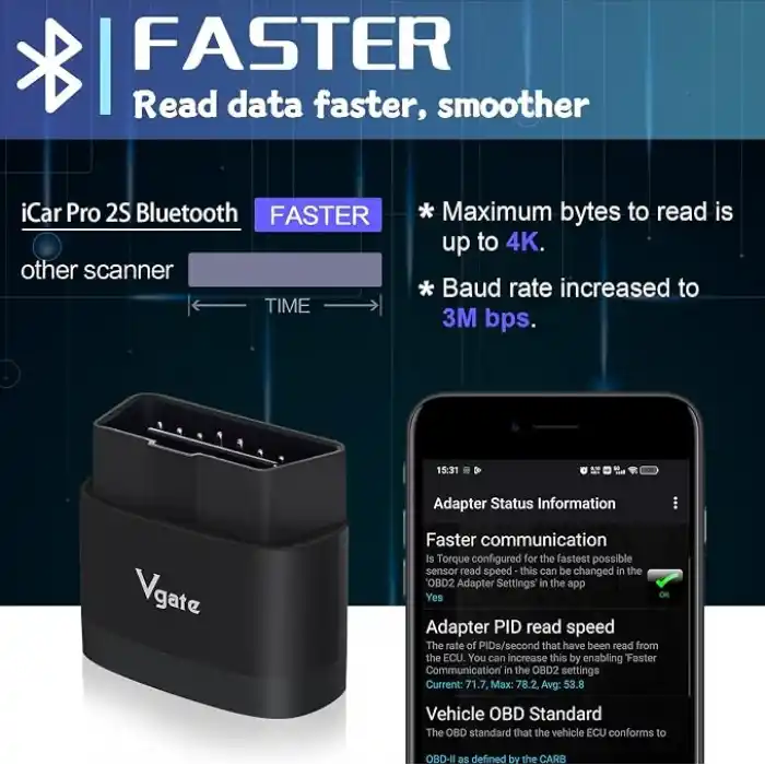 Vgate iCar Pro 2S Bluetooth 5.2 OBD2 Araç Tarama Aracı, iPhone, Android ve Windows için