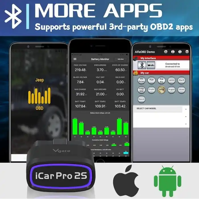 Vgate iCar Pro 2S Bluetooth 5.2 OBD2 Araç Tarama Aracı, iPhone, Android ve Windows için