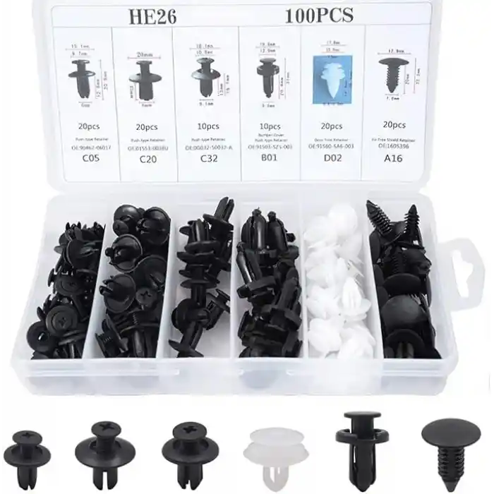 Busstier Oto Fastener Klips Seti 100 Adet 6 Boyut Tampon Kapı Döşeme Pervaz Tutucu Plastik Klips Çeşitleri Araç İç Dış Aksam Uyumlu