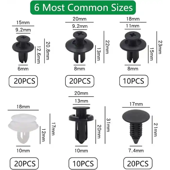 Busstier Oto Fastener Klips Seti 100 Adet 6 Boyut Tampon Kapı Döşeme Pervaz Tutucu Plastik Klips Çeşitleri Araç İç Dış Aksam Uyumlu