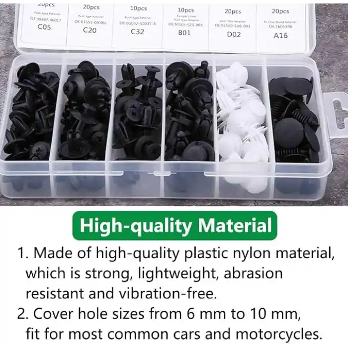 Busstier Oto Fastener Klips Seti 100 Adet 6 Boyut Tampon Kapı Döşeme Pervaz Tutucu Plastik Klips Çeşitleri Araç İç Dış Aksam Uyumlu