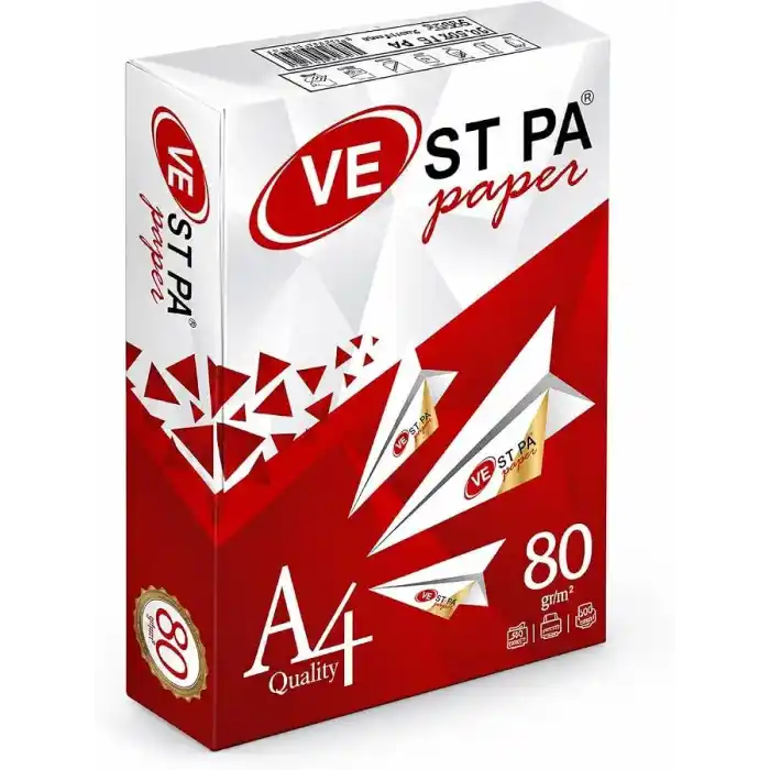 Vestpa A4 Fotokopi Kağıdı, 80 gr/m², 500 Yaprak, Lazer ve Inkjet Yazıcı Uyumlu, Yüksek Beyazlık ve Net Baskı Kalitesi, Çift Taraflı Baskıya Uygun, Ofis ve Ev Kullanımı İçin
