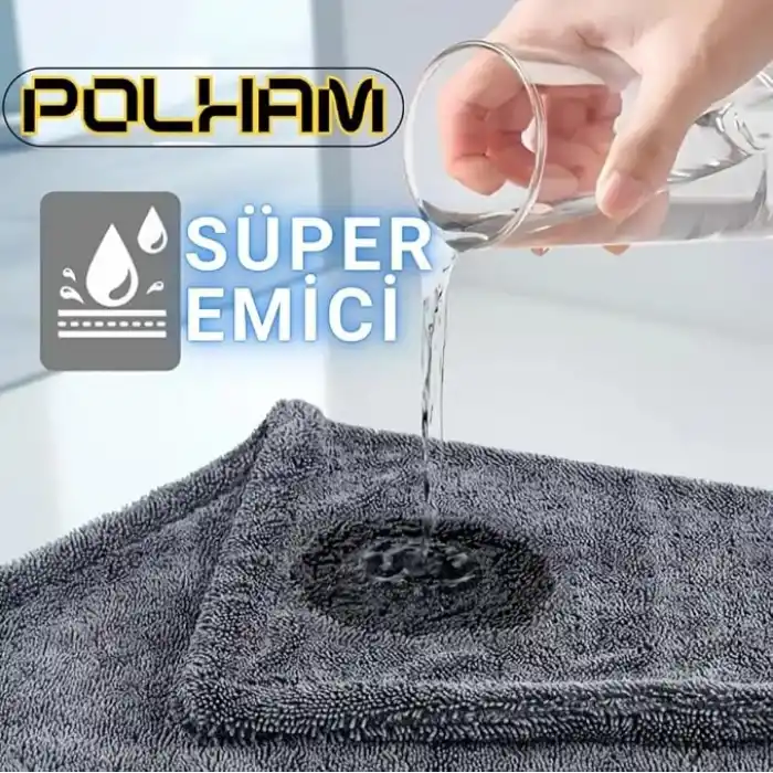 Polham 40x60CM 1200GSM Süper Su Emici Özellikli Mikrofiber Araç Kurulama Havlusu, Çizik ve İz Bırakmaz Bez
