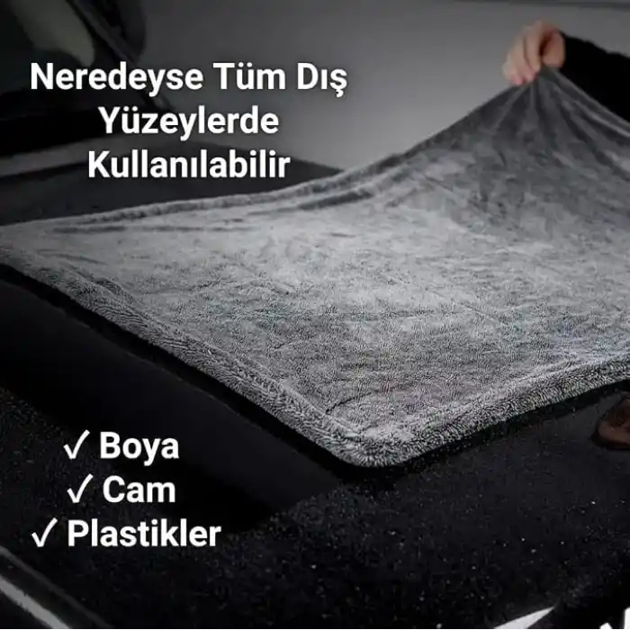 Polham 40x60CM 1200GSM Süper Su Emici Özellikli Mikrofiber Araç Kurulama Havlusu, Çizik ve İz Bırakmaz Bez