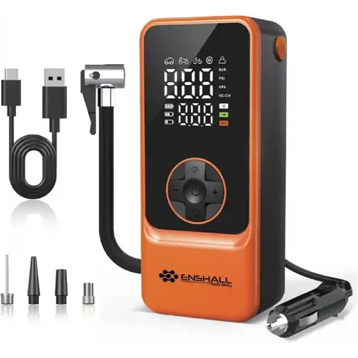 Enshall 6000mAh Şarjlı Mini Led Işıklı Araç Çakmaklık Kablolu Bisiklet, Top, Araç Lastik Şişirme Kompresörü