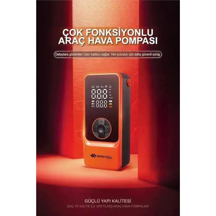 Enshall 6000mAh Şarjlı Mini Led Işıklı Araç Çakmaklık Kablolu Bisiklet, Top, Araç Lastik Şişirme Kompresörü