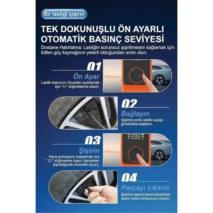 Enshall 6000mAh Şarjlı Mini Led Işıklı Araç Çakmaklık Kablolu Bisiklet, Top, Araç Lastik Şişirme Kompresörü