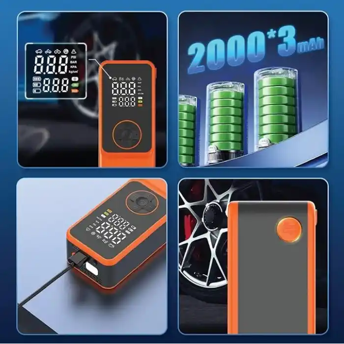 Enshall 6000mAh Şarjlı Mini Led Işıklı Araç Çakmaklık Kablolu Bisiklet, Top, Araç Lastik Şişirme Kompresörü