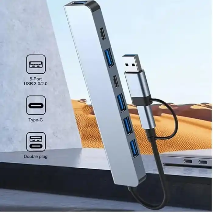 Coverzone Çoklayıcı Adaptör 7in1 USB/Type-c To USB A, USB C Macbook uyumlu Çevirici Adaptör Çok Portlu Çoklayıcı 7 in 1 USB HUB (Gri)