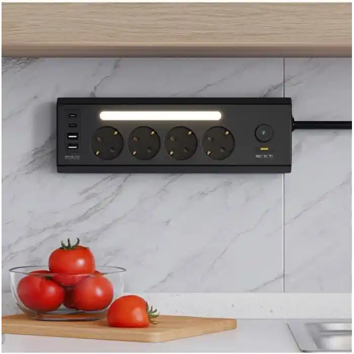 SMAYLİNG Akım Korumalı Çoklu Priz | 4 Priz Girişi + 2 USB-C + 2 USB-A Çıkışı | 2 Metre Kablo | LED Işıklı | Hızlı Şarj ve Güvenli Kullanım
