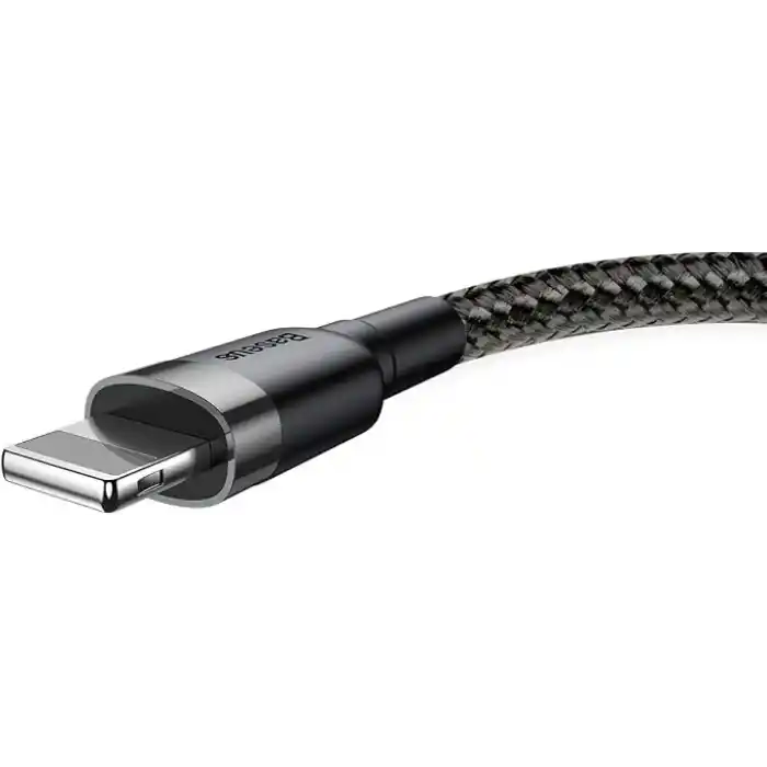 Baseus Cafule Serisi, 2.4 A USB-A & Lightning Şarj Kablosu & Data Aktarım Kablosu, 1 Metre, Gri - Siyah