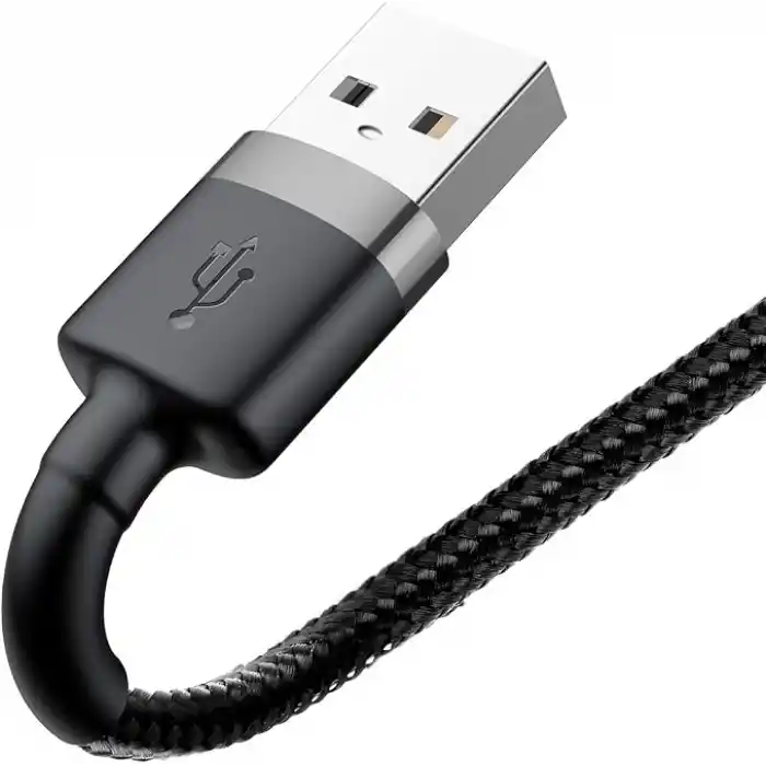 Baseus Cafule Serisi, 2.4 A USB-A & Lightning Şarj Kablosu & Data Aktarım Kablosu, 1 Metre, Gri - Siyah