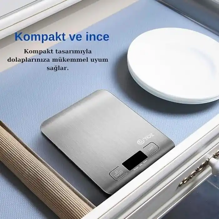 Bydiz Dijital Mutfak Terazisi 10 Kg Kapasiteli 1 Gr Hassasiyetli, Paslanmaz Çelik Hassas Mutfak Tartısı, Dara Fonksiyonu, LED Ekran, 5 Ölçü Birimi Desteği, Otomatik Kapanma, BY-005