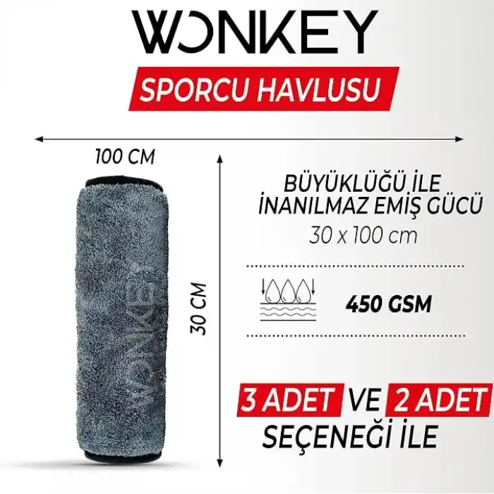 Wonkey Sporcu Fitness Antreman Havlusu 30x100 cm, Ultra Hafif ve Hızlı Kuruyan Mikrofiber Spor Havlu, Gym Boks Pilates Tenis Havlusu (2 Adet 30x100, Gri)