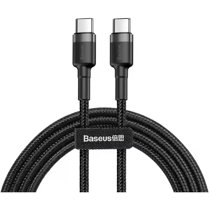 Baseus Cafule, Şarj & Data Aktarımı Kablosu, Gri - Siyah, 2 m, 3 A, 60 W, USB Type C & USB Type C, PD2.0, Flash/Hızlı Şarj