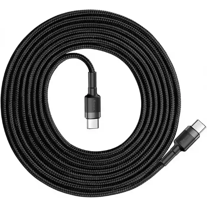 Baseus Cafule, Şarj & Data Aktarımı Kablosu, Gri - Siyah, 2 m, 3 A, 60 W, USB Type C & USB Type C, PD2.0, Flash/Hızlı Şarj