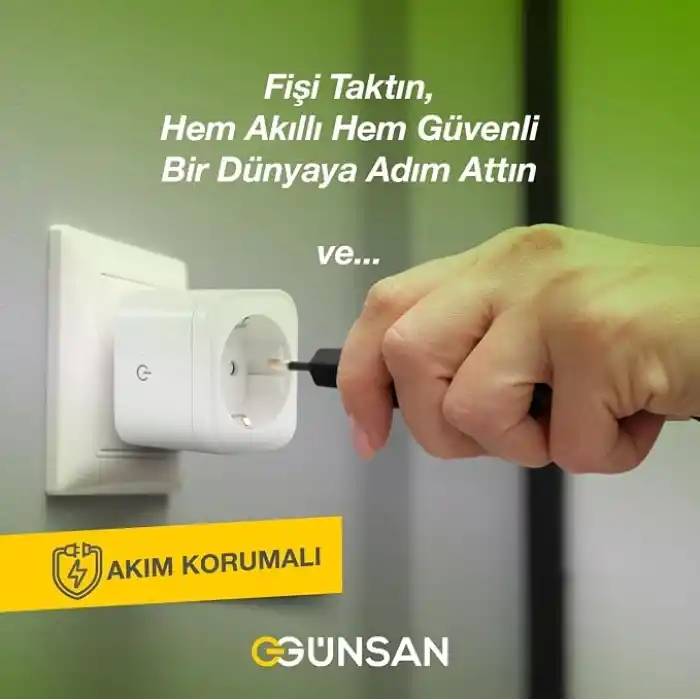Günsan Wi-Fi Kontrollü Akım Korumalı Akıllı Priz 16A Tuya & Smart Life Destekli