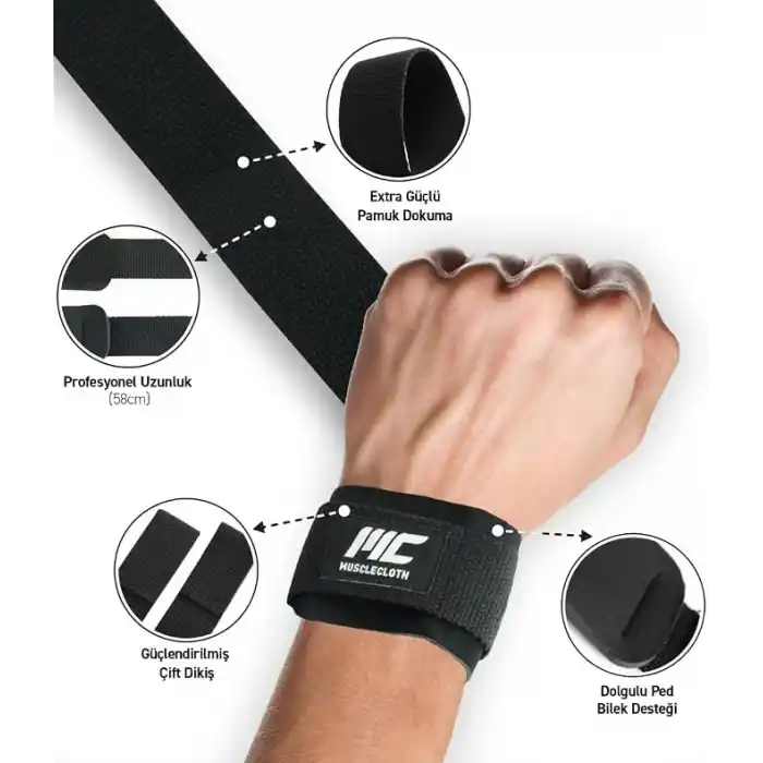 MuscleCloth Padded Lifting Straps Siyah