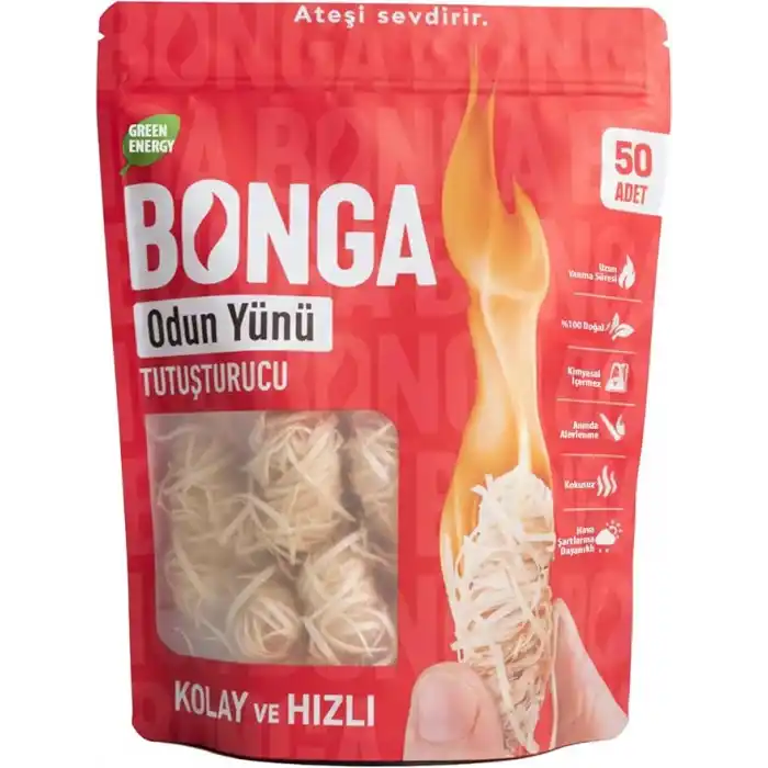 BONGA Soba, Şömine, Mangal Tutuşturucu 50 Adet 700 gr - Jel Ve Çıra Alternatifi Doğal Odun Yünü