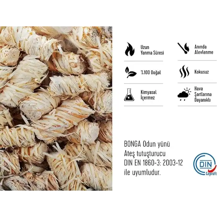 BONGA Soba, Şömine, Mangal Tutuşturucu 50 Adet 700 gr - Jel Ve Çıra Alternatifi Doğal Odun Yünü