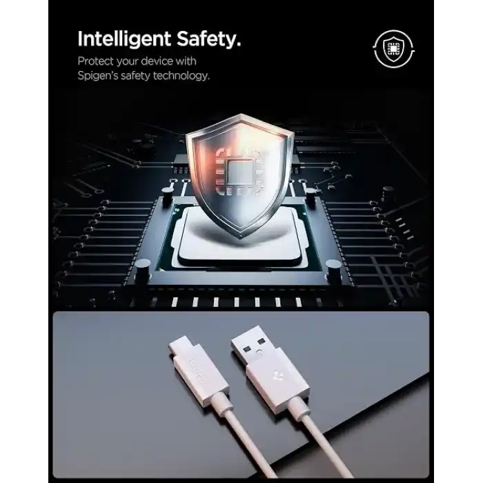 Spigen USB-A to USB-C 1 Metre Kablo 60W Güç/Hızlı Şarj / 480 Mbps Data Aktarım Hızı Type-C Ekstra Dayanıklı White - ACA08715