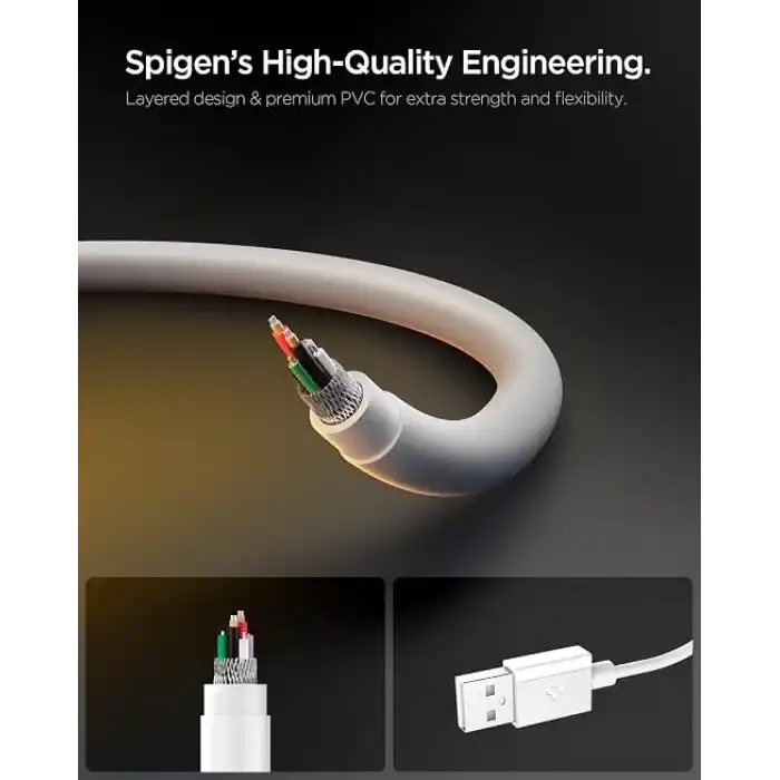 Spigen USB-A to USB-C 1 Metre Kablo 60W Güç/Hızlı Şarj / 480 Mbps Data Aktarım Hızı Type-C Ekstra Dayanıklı White - ACA08715