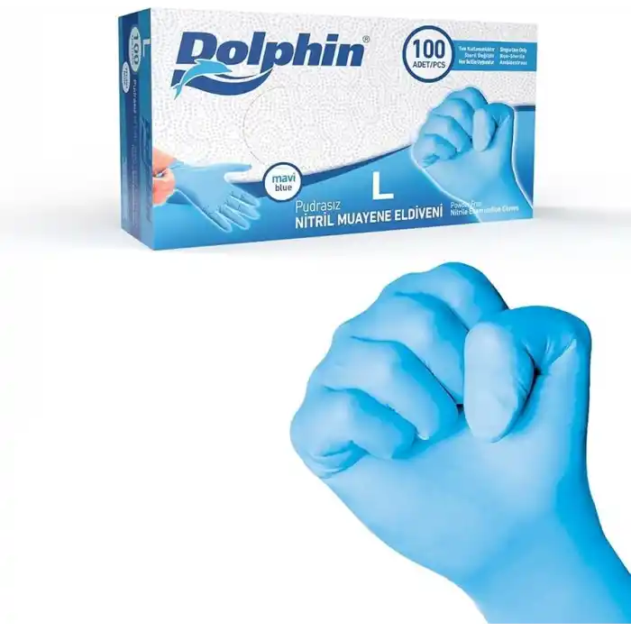 Kullan At Market Dolphin Mavi Nitril Eldiven Pudrasız (L) 100lü Paket