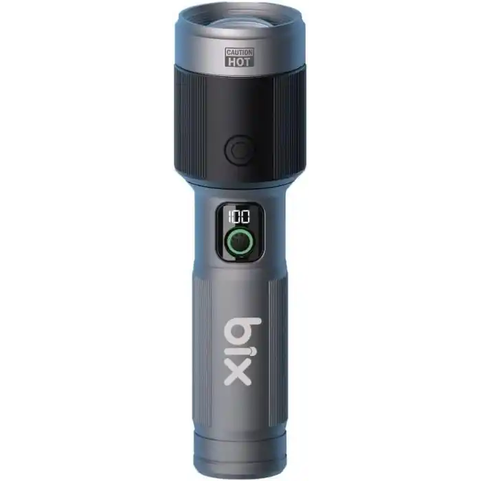 Bix Flashlight BX5101FL 60W LED, Max. 2300 Lümen Parlaklık ve 850 Metreye Kadar Uzun Menzilli, Şarj Edilebilir, LED Güç Göstergeli ve Çok Modlu Kamp Acil Durum için Kompakt El Feneri