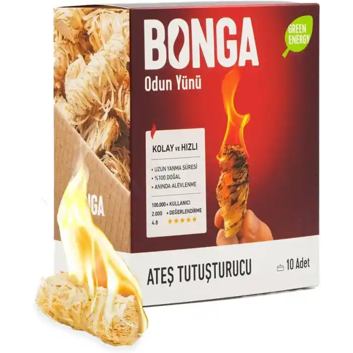 BONGA Soba, Şömine, Mangal Tutuşturucu 10 Adet 140 gr - Jel Ve Çıra Alternatifi Doğal Odun Yünü