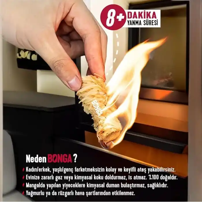 BONGA Soba, Şömine, Mangal Tutuşturucu 10 Adet 140 gr - Jel Ve Çıra Alternatifi Doğal Odun Yünü