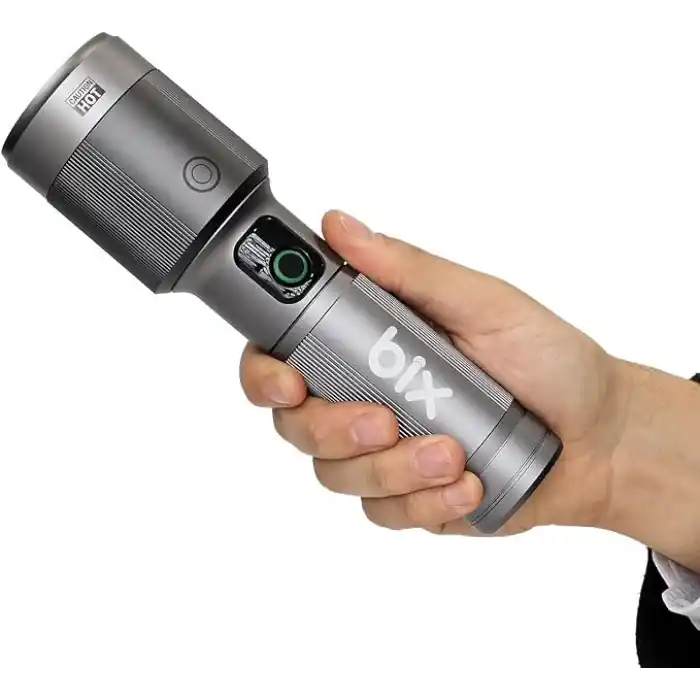 Bix Flashlight BX5101FL 60W LED, Max. 2300 Lümen Parlaklık ve 850 Metreye Kadar Uzun Menzilli, Şarj Edilebilir, LED Güç Göstergeli ve Çok Modlu Kamp Acil Durum için Kompakt El Feneri