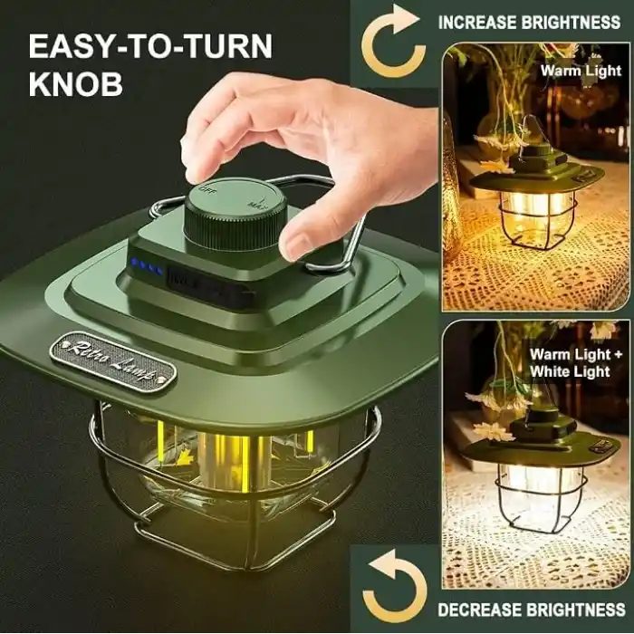 Kamp Lambası Feneri Vintage LED Kamp Feneri Suya Dayanıklı 5.000 mAh Açık Yürüyüş için Kamp Işık Lambası Elektrik Kesintisi Acil Ev Arka Bahçe Verandası Balkon Teras