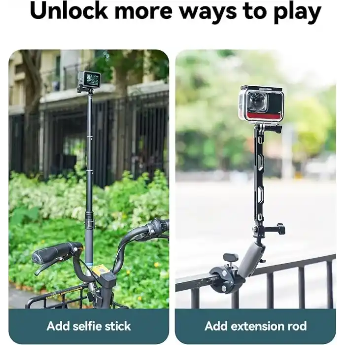 TELESIN Motosiklet Gidonu Bisiklet Montaj Kelepçeleri için GoPro Hero 13 12 11 10 9 DJI OSMO Action 5 Pro 4 3 Insta360,360° Çift Top Başlı Kelepçe Tutucu 1/4-20 mm Kamera ve Telefon için Adaptör