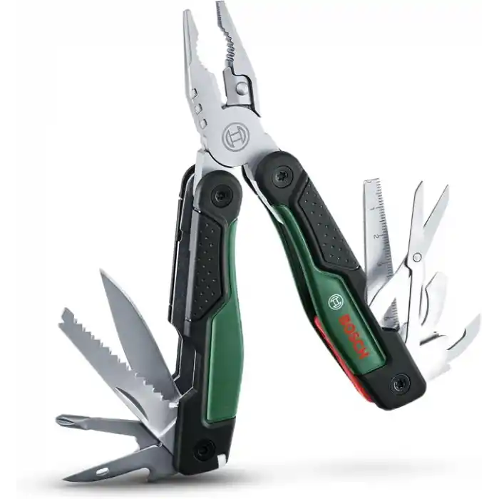 Bosch 16sı 1 arada çok amaçlı alet, DIY, outdoor ve kamp için çok amaçlı alet, paslanmaz çelik, kilitleme fonksiyonu, yumuşak tutuş, 16 fonksiyon, pense, makas, tornavida, bıçak, testere vb
