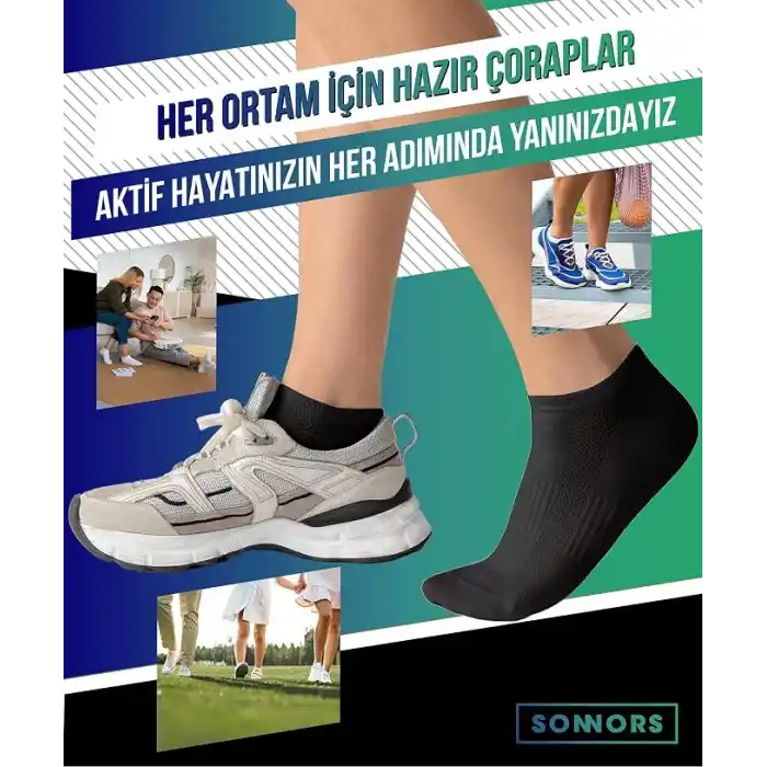 SONNORS 6 Çift Uniseks Sneaker Kadın Erkek Çorap - Organik Pamuk Patik Spor Çorabı - Kısa Çorap Dikişsiz Rahat Kalıp - Beyaz Siyah Gri