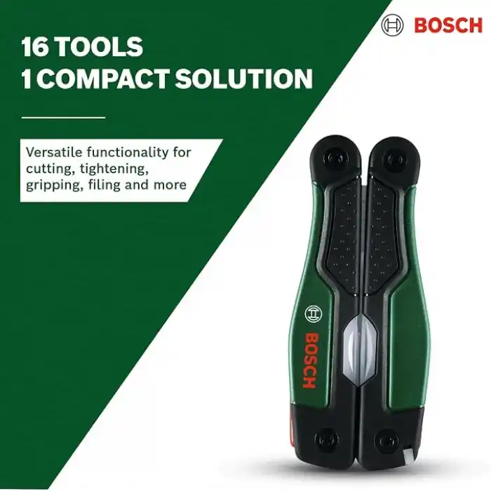 Bosch 16sı 1 arada çok amaçlı alet, DIY, outdoor ve kamp için çok amaçlı alet, paslanmaz çelik, kilitleme fonksiyonu, yumuşak tutuş, 16 fonksiyon, pense, makas, tornavida, bıçak, testere vb