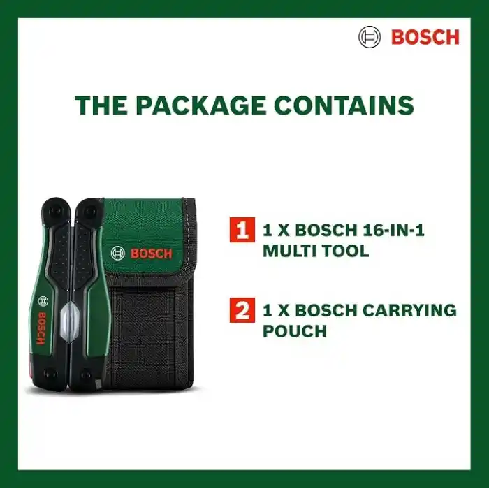 Bosch 16sı 1 arada çok amaçlı alet, DIY, outdoor ve kamp için çok amaçlı alet, paslanmaz çelik, kilitleme fonksiyonu, yumuşak tutuş, 16 fonksiyon, pense, makas, tornavida, bıçak, testere vb