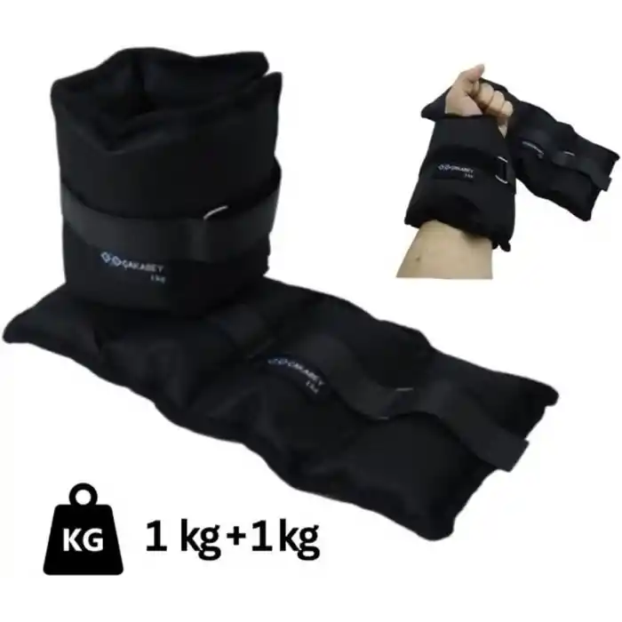 El-ayak Bilek Ağırlığı 1 Kg 1 Kg (2 ADET) (TOPLAM 2 KG) Siyah Kum Torbası Ayarlanabilir Cırt
