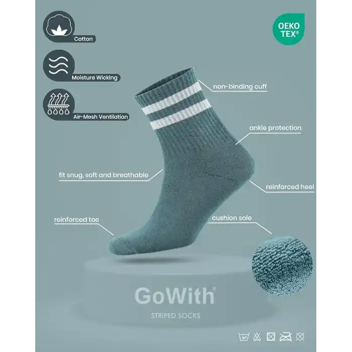 GoWith 3lü-4lü Pamuklu Renkli Çizgili Fitilli Kolej Spor Kadın Çorap, BayanTenis Çorabı 2501