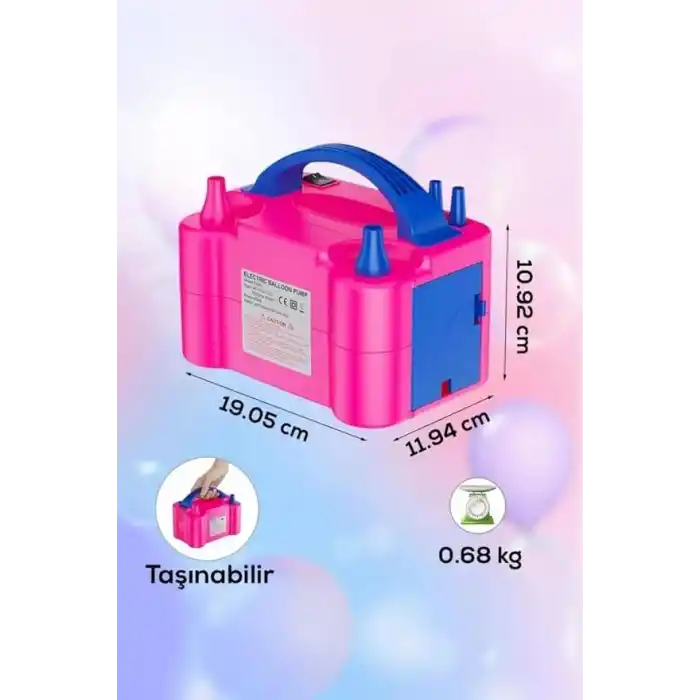 Shopexxtra Elektrikli Balon Pompası, Çift Nozullu Balon Şişirme Makinesi, 600W, 220-240V, Parti