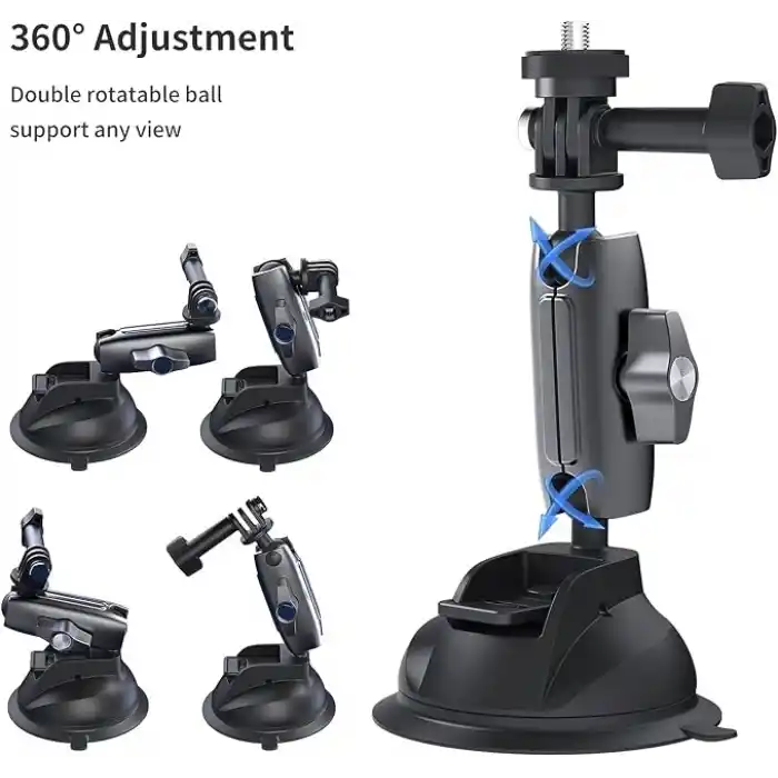 TELESIN Alüminyum Alaşımlı Araç Vantuz Montajı, Hero 13 12 11 10 9 8 DJI OSMO Action 5 Pro 4 3 Insta 360 X5 X4 Huawei iPhone Mobil Telefon Kameraları için, Telefon Tutacılı Araç Ön Cam Montajı